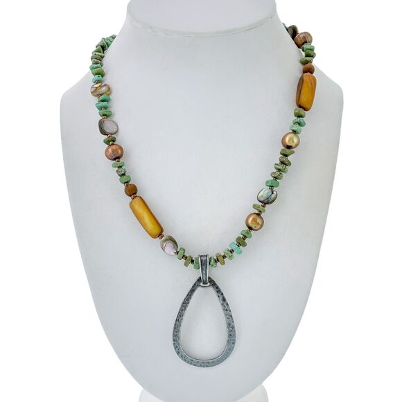 Silpada Sterling Silver Dyed Howlite Pearl Abalone Bead Necklace 18"-20" N1786 - Picture 1 of 5